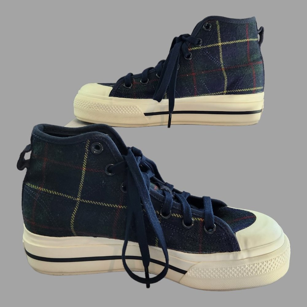 adidas Navy Plaid High-Top Sneakers - Picture 3 of 10
